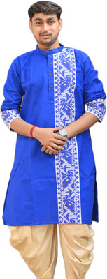 Sumit online Men Self Design Straight Kurta(Blue)
