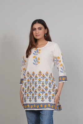 Zahwa Women Printed A-line Kurta(White)