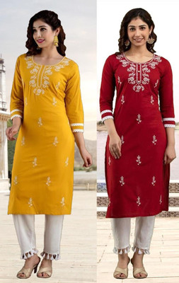 SISTO Women Embroidered Straight Kurta(Multicolor)