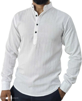 Fabvala Men Self Design Straight Kurta(White)