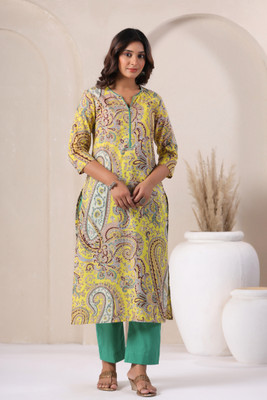 Vyom Tara Women Paisley Straight Kurta(Yellow)