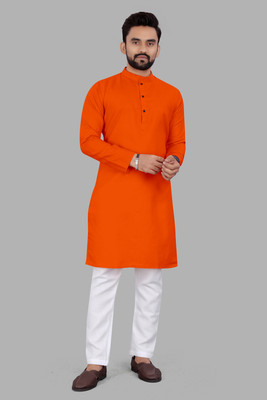 Artisan Men Solid Straight Kurta(Orange)
