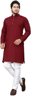 VyomCreation Men Solid Straight Kurta(Maroon)