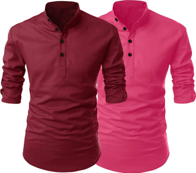 Fashion Marts Men Solid Straight Kurta(Pink, Maroon)