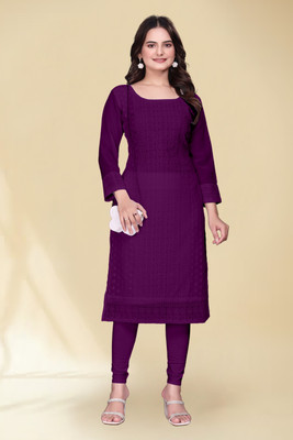 MP40 Women Embroidered Straight Kurta(Purple)