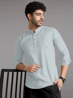 MBF66 Men Striped Straight Kurta(Light Green)