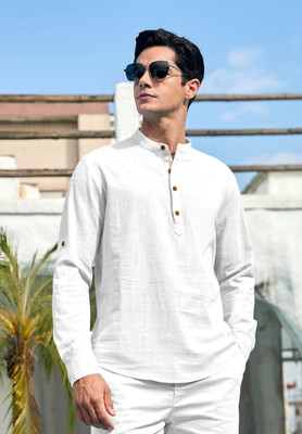 zbio Men Solid Straight Kurta(White)