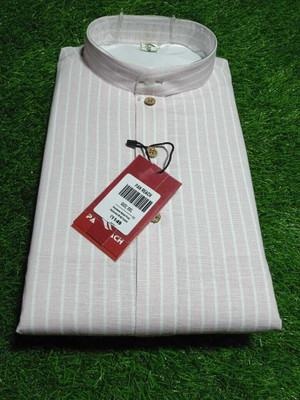 PAN REACH Men Striped Straight Kurta(Beige, White)