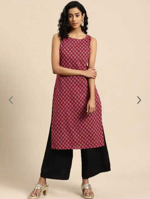 rainy rose Women Printed Straight Kurta(Maroon)