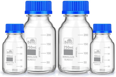 Bello Borosilicate reagent bottle 100ml 2pcs & 250ml 2pcs with Screw Cap pack of 4 Laboratory Dropper Bottle(Borosilicate Glass 700 ml Pack of4)