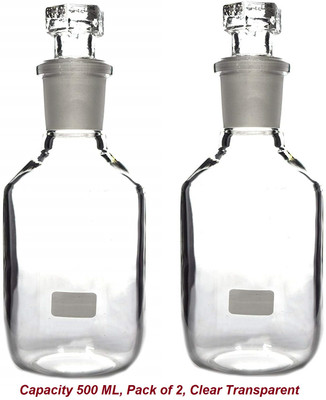 ARCSOL Reagent Bottle, Clear Narrow Neck - With Interchangeable Hexagonal Glass Stopper Laboratory Dropper Bottle(Borosilicate Glass 500 ml Pack of2)