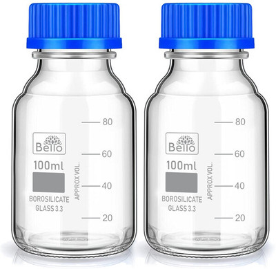 Bello Borosilicate Glass reagent bottle 100ml with leak proof Blue Screw Cap pack of 2 Laboratory Dropper Bottle(Borosilicate Glass 100 ml Pack of2)
