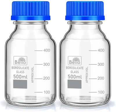 GVSSCO Borosilicate Glass Measuring Reagent Bottle 500ml With Blue Screw Cap Pack of 2 Laboratory Dropper Bottle(Borosilicate Glass 500 ml Pack of2)