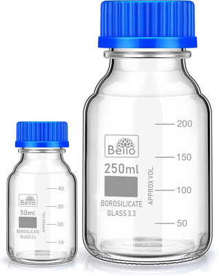 Bello Borosilicate reagent bottle 50ml & 250ml with Blue Screw Cap pack of 2 Laboratory Dropper Bottle(Borosilicate Glass 300 ml Pack of2)