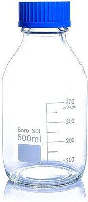 VVS Borosilicate Glass reagent bottle 500ml with leak proof Blue Screw Cap pack of 1 Laboratory Dropper Bottle(Borosilicate Glass 500 ml Pack of1)