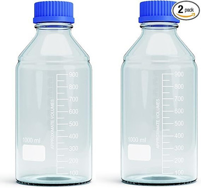 VVS Borosilicate Glass reagent bottle 1000ml with leak proof Blue Screw Cap Laboratory Dropper Bottle(Borosilicate Glass 2000 ml Pack of2)