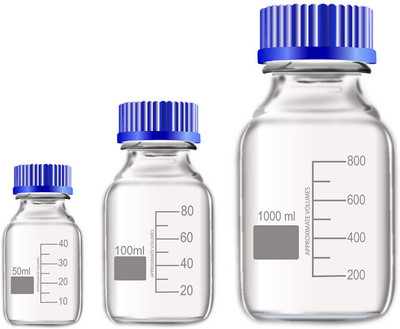 OCTA Narrow Mouth Reagent Bottle with Screw Cap 50ml,100ml and 1000ml Pack of 3 Laboratory Dropper Bottle(Borosilicate Glass 1000 ml Pack of3)