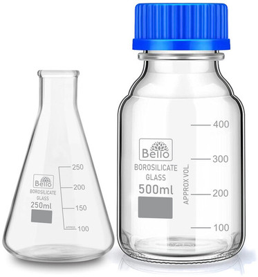Bello Borosilicate Glass Measuring Conical 250ml & Reagent Bottle 500ml, Pack of 2 Laboratory Dropper Bottle(Borosilicate Glass 750 ml Pack of2)