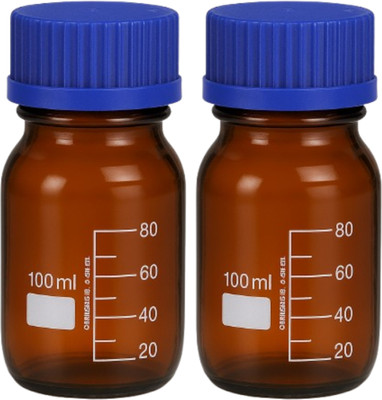 LABXPORT Amber Reagent Bottle 100ml with Wide Mouth Blue Screw Cap Leak-Proof For lab Laboratory Dropper Bottle(Borosilicate Glass 100 ml Pack of2)