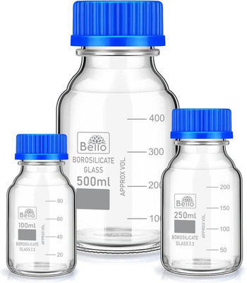 Bello Borosilicate Glass Measuring Reagent Bottle 100ml, 250ml & 500ml, Pack of 3 Laboratory Dropper Bottle(Borosilicate Glass 850 ml Pack of3)