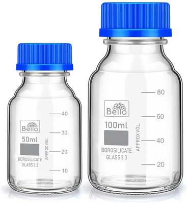 Bello Borosilicate reagent bottle 50ml & 100ml with Blue Screw Cap pack of 2 Laboratory Dropper Bottle(Borosilicate Glass 150 ml Pack of2)