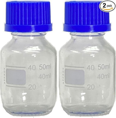 VVS Borosilicate Glass reagent bottle 50ml with leak proof Blue Screw Cap pack of 2 Laboratory Dropper Bottle(Borosilicate Glass 100 ml Pack of2)