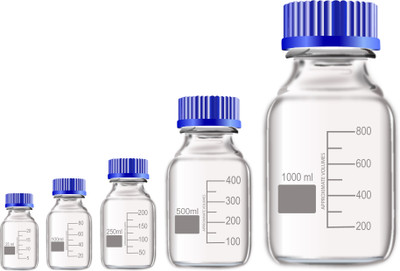OCTA Narrow Mouth Reagent Bottle with Screw Cap 25,100,250,500ml and 1000ml Pack of 5 Laboratory Dropper Bottle(Borosilicate Glass 1000 ml Pack of5)