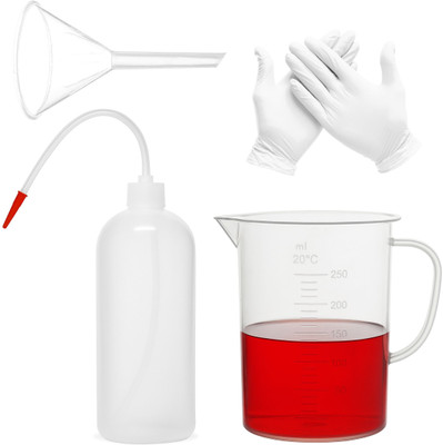 LABXPORT 250ml Wash Bottle & Measuring Jug, Funnel, Gloves Laboratory Dropper Bottle(Plastic 250 ml Pack of4)