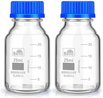 Bello Borosilicate Glass reagent bottle 25ml with leak proof Blue Screw Cap pack of 2 Laboratory Dropper Bottle(Borosilicate Glass 25 ml Pack of2)