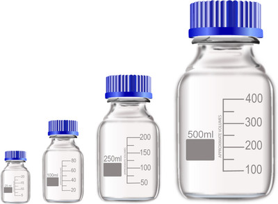 OCTA Narrow Mouth Reagent Bottle with Screw Cap 25ml,100ml,250ml and 500ml Pack of 4 Laboratory Dropper Bottle(Borosilicate Glass 500 ml Pack of4)
