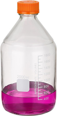 Salco 2000ml Borosilicate Glass Graduated Round Bottles with Orange GL32 Screw, Clear Laboratory Dropper Bottle(Glass 2000 ml Pack of1)
