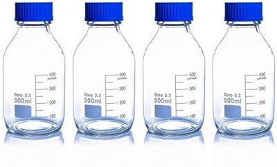 VVS Borosilicate Glass reagent bottle 500ml with leak proof Blue Screw Cap pack of 4 Laboratory Dropper Bottle(Borosilicate Glass 500 ml Pack of4)