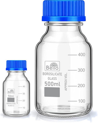 Bello Borosilicate Glass Measuring Reagent Bottle 50ml & 500ml for lab Pack of 2 Laboratory Dropper Bottle(Borosilicate Glass 550 ml Pack of2)