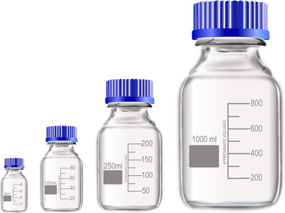 OCTA Narrow Mouth Reagent Bottle with Screw Cap 50ml,100ml,250ml and 1000ml Pack of 4 Laboratory Dropper Bottle(Borosilicate Glass 1000 ml Pack of4)