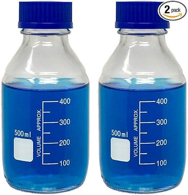VVS Borosilicate Glass 3.3 Measuring Reagent Bottle 500ml With blue Screw Cap lab Laboratory Dropper Bottle(Borosilicate Glass 1000 ml Pack of2)