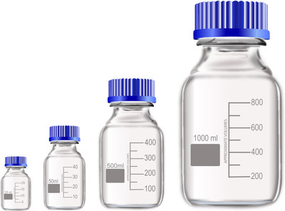 OCTA Narrow Mouth Reagent Bottle with Screw Cap 25ml,50ml,500ml and 1000ml Pack of 4 Laboratory Dropper Bottle(Borosilicate Glass 1000 ml Pack of4)