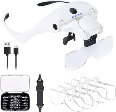 Verilux USB Magnifier with 5Pcs Lens 1x-3.5x Wearable Head Magnifier with Light 3.5X Magnifying Glass(White)