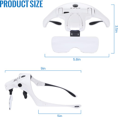 SERPLEX USB Magnifier with 5 Lenses 1x-3.5x Wearable Head Mounted Magnifier Light 3.5X Magnifying Glass(White)