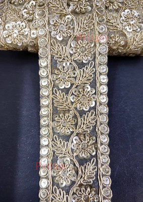 Mezin EMB-03 Embroidery Codding Siquance jari Lace Border Saree Bridal Dupatta Lehenga (Pearlmate-9mtr) Lace Reel(Pack of 1)