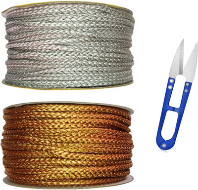 Clezaro Golden And Silver Dori With 1 Pcs Thread Cutter | Each 15 meter (A21) Lace Reel(Pack of 2)
