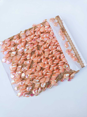 Swag Enterprises Unque Ranbow Peach Moti 4 Meter Unque Peach Crystal With Pearl Latkan Hanging Bead Lace Border, 30 cm 4Mtr Lace Reel(Pack of 1)