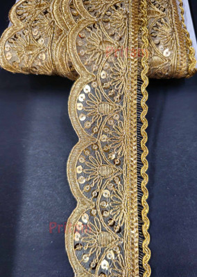 Mezin EMB-04 Embroidery Codding Siquance jari Lace Border Saree Bridal Dupatta Lehenga (Gold-9mtr) Lace Reel(Pack of 1)