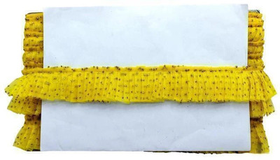 KURLZ K_404456_Yellow 40mm Glitter Net Frill For DIY, Kanha Poshakh, Jhulas, Singhasan| Size: 9 Yards Lace Reel(Pack of 1)