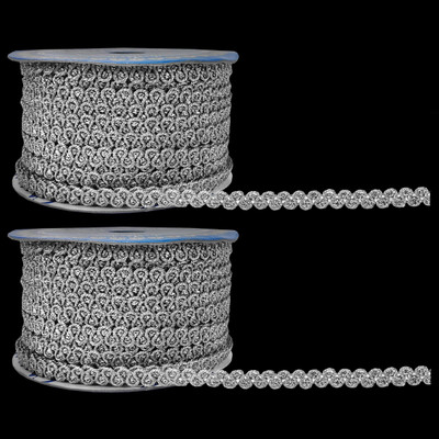 Stylewell CWG0133-03-01 (M:8585) Pack of 2 (8mm X 18 Mtr) Silver Trap Gota Fancy Lace & Ribbon Border for Dresses Lace Reel(Pack of 2)