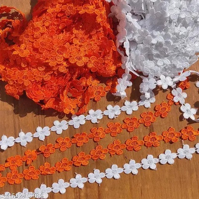 Dornick Flower Design Lace Border Roll – Maroon & White Decorative Trim for Dress, lace Lace Reel(Pack of 1)