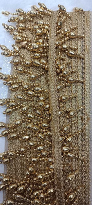 JAY MAJISA Elegant Gold Droplet Bead Fringe Lace Trim for Sarees, Lehengas, and Craft Lace Reel For Curtains & Drapes,Cushions,Jewelry Making Lace Reel(Pack of 1)