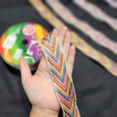 Mohan Shoppe THBD0051A Multi Pastel Thread work Laces Lace Reel(Pack of 1)