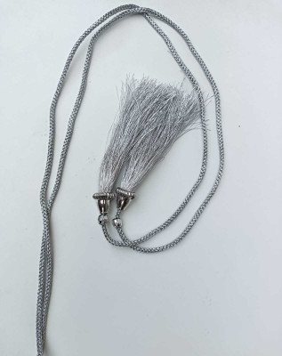 Swag Enterprises Silk Tassel Latkan with Silver Caps, Braided Silver Dori 001PC 170CM-SILVER-DORI-PACK-OF-001 Lace Reel(Pack of 1)