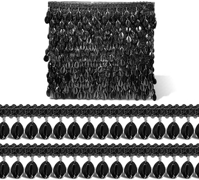 De-Ultimate CWG0476-03-01 (3cm X 2.6 Mtr) Black Kodi/kaudi/Cowrie Latkan Beading Gota Trim Lace Border Lace Reel(Pack of 1)