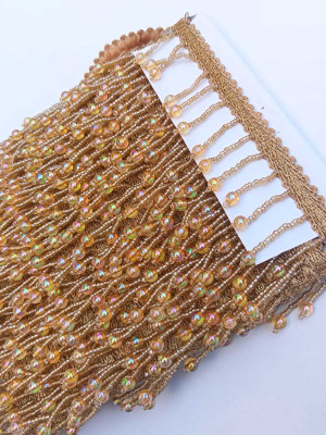 Swag Enterprises LADI-MOTI-GOLDEN-2M Golden Decorative Beaded Trim Lace with Iridescent Pearls 2Mtr Lace Reel(Pack of 1)